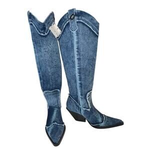 NWT ZARA Denim Cowboy Boots - Women's Size 41 (US 10)